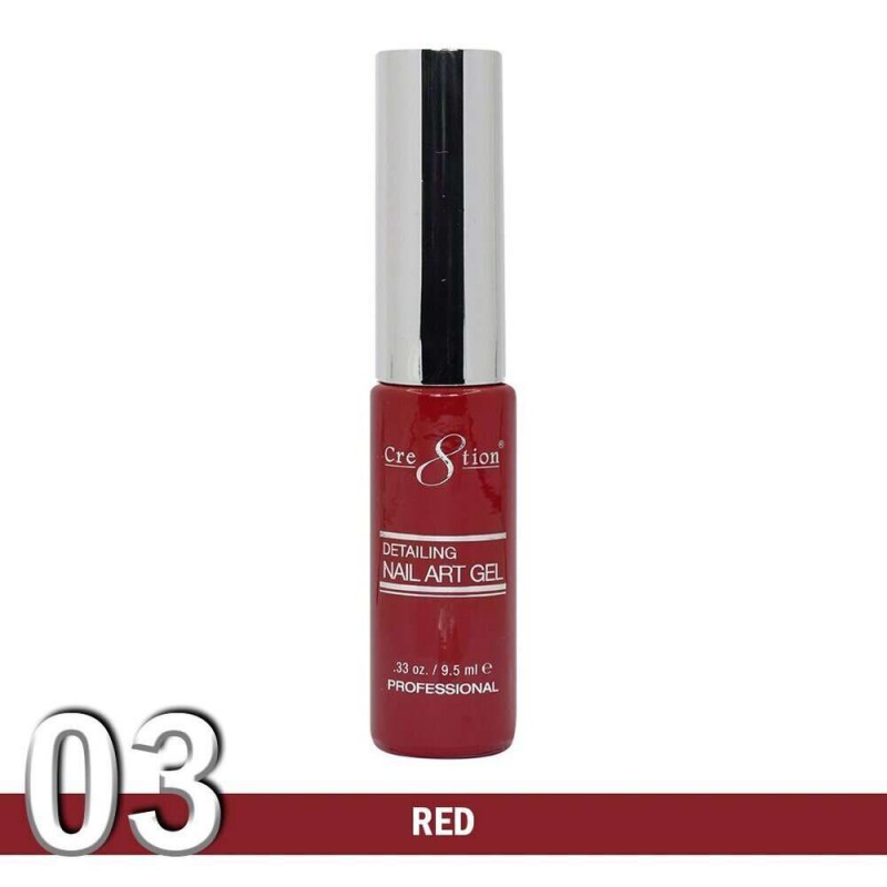 Cre8tion Detailing Nail Art Gel, 03, Red, 0.33oz KK1025 